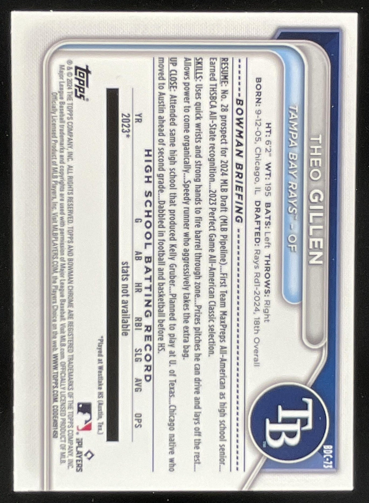 2024 Bowman Draft Chrome Steel Metal Refractor #BDC-73 Theo Gillen RC /100 product image 2, provided for visual reference