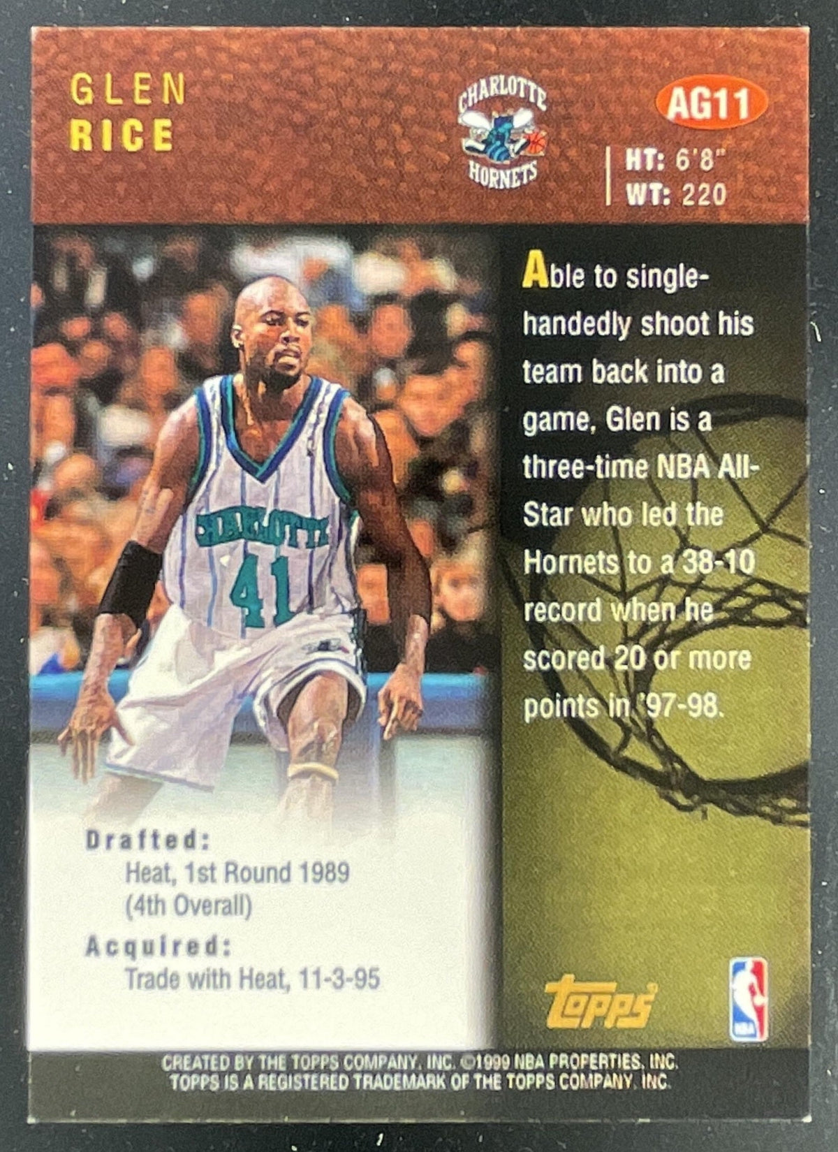 1998-99 Topps Autographs #AG11 Glen Rice Auto product image 2, provided for visual reference and product detail review
