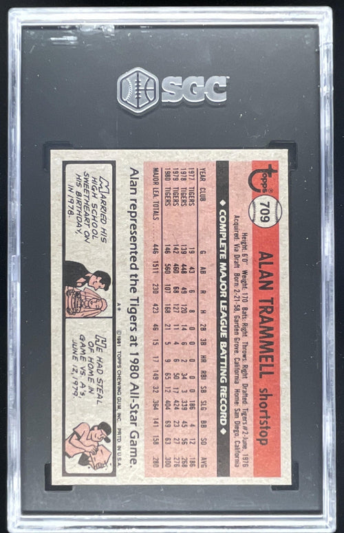 1981 Topps #709 Alan Trammell SGC 7 product image 2, provided for visual reference and product detail review