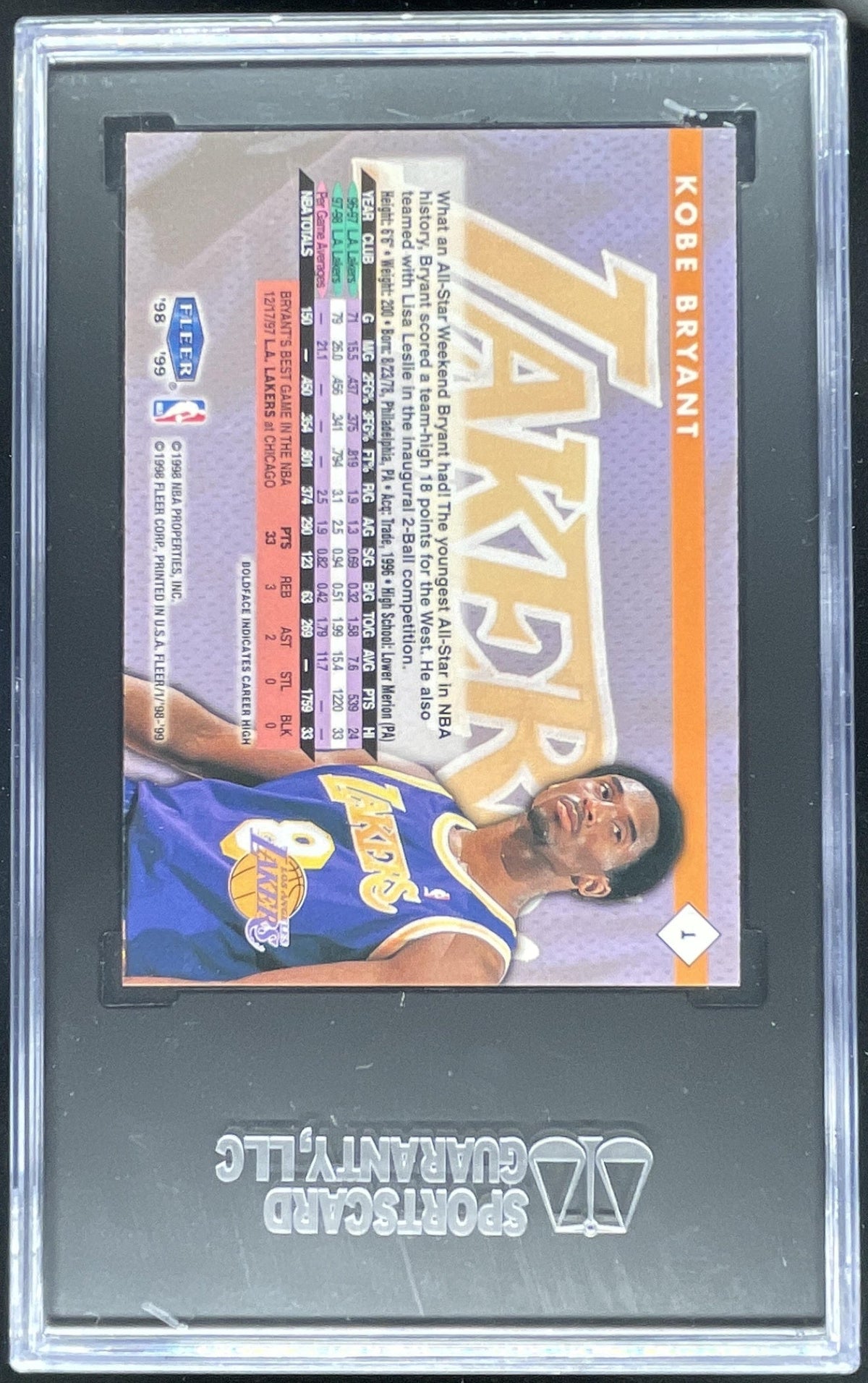 1998-99 Fleer Tradition #1 Kobe Bryant SGC 9.5 product image 2, provided for visual reference and product detail review