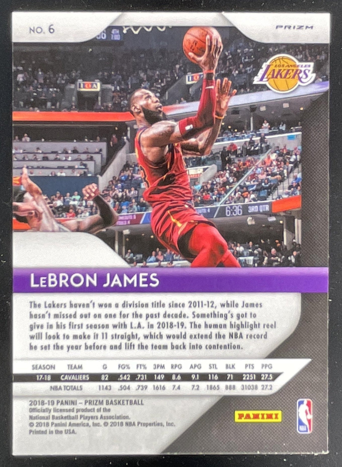 2018-19 Panini Prizm Prizms Green #6 LeBron James product image 2, provided for visual reference and product detail review