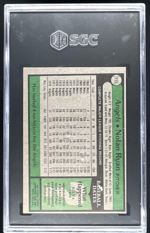 1979 Topps #115 Nolan Ryan SGC 8 product image 2, provided for visual reference and product detail review
