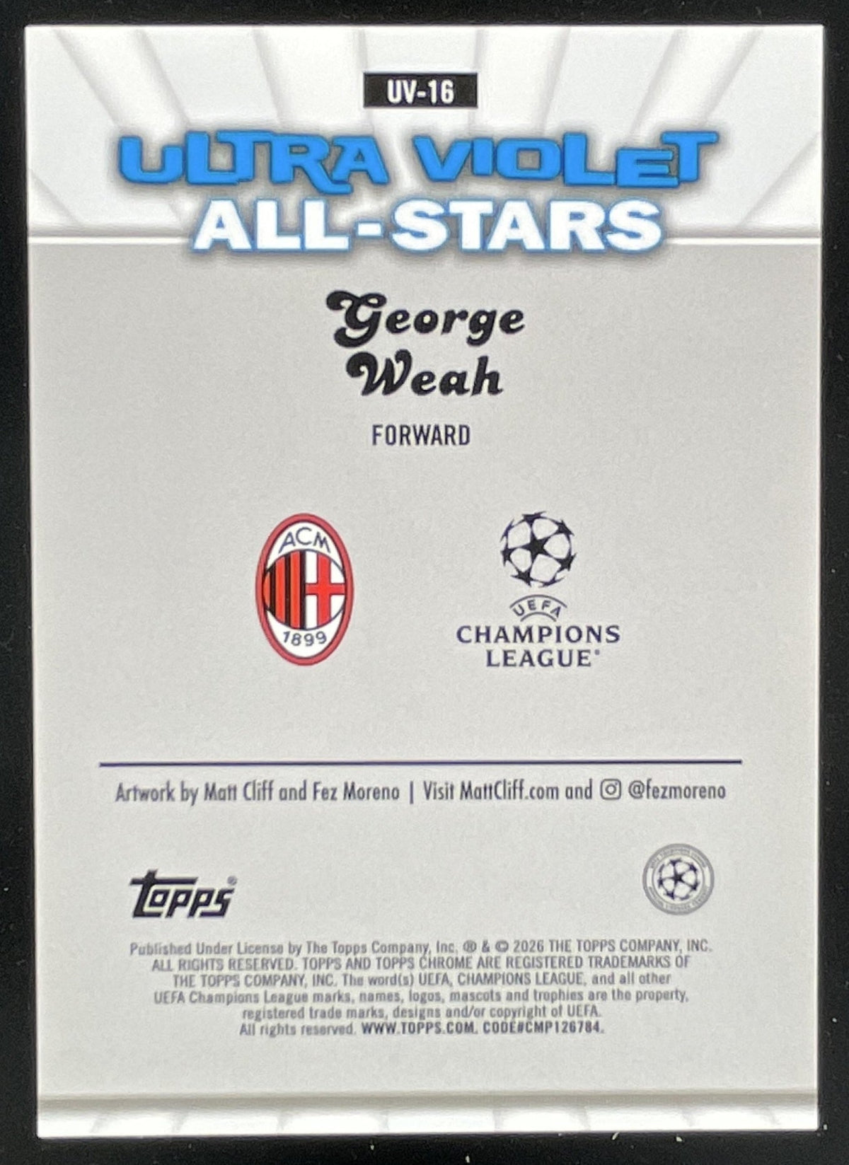 2025-26 Topps Chrome UEFA Club Competitions Ultra Violet #UV-16 George Weah SP product image 2, provided for visual