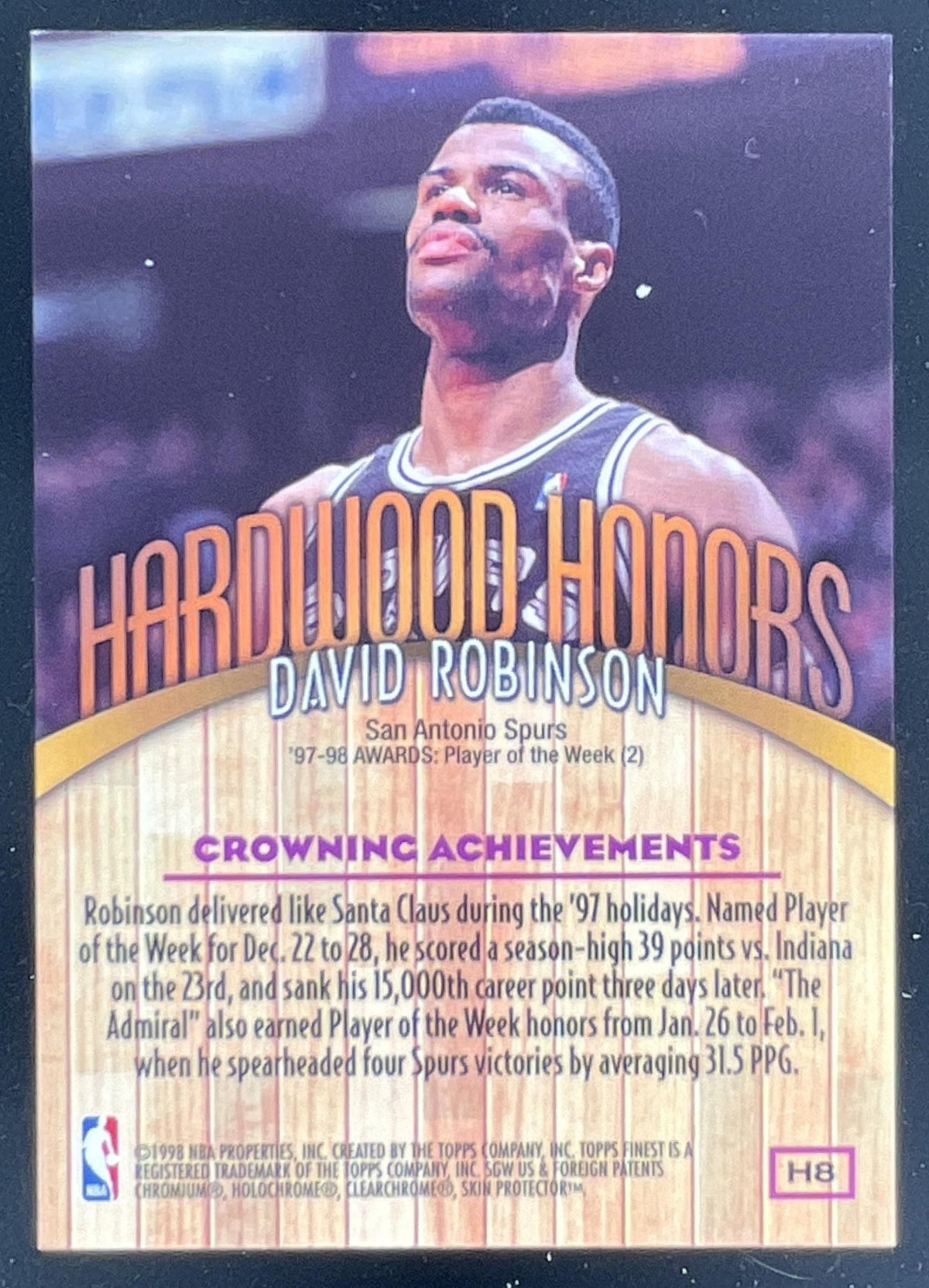 1998-99 Topps Finest Hardwood Honors #H8 David Robinson product image 2, provided for visual reference and product detail