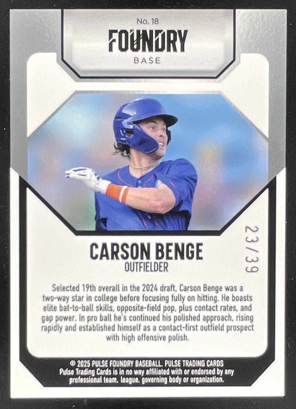 2025 Pulse Foundry Base #18 Carson Benge product image 2, provided for visual reference and product detail review