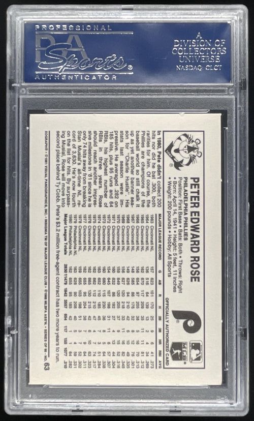 1981 Kellogg's 3-D Super Stars #63 Pete Rose PSA 9 product image 2, provided for visual reference and product detail review
