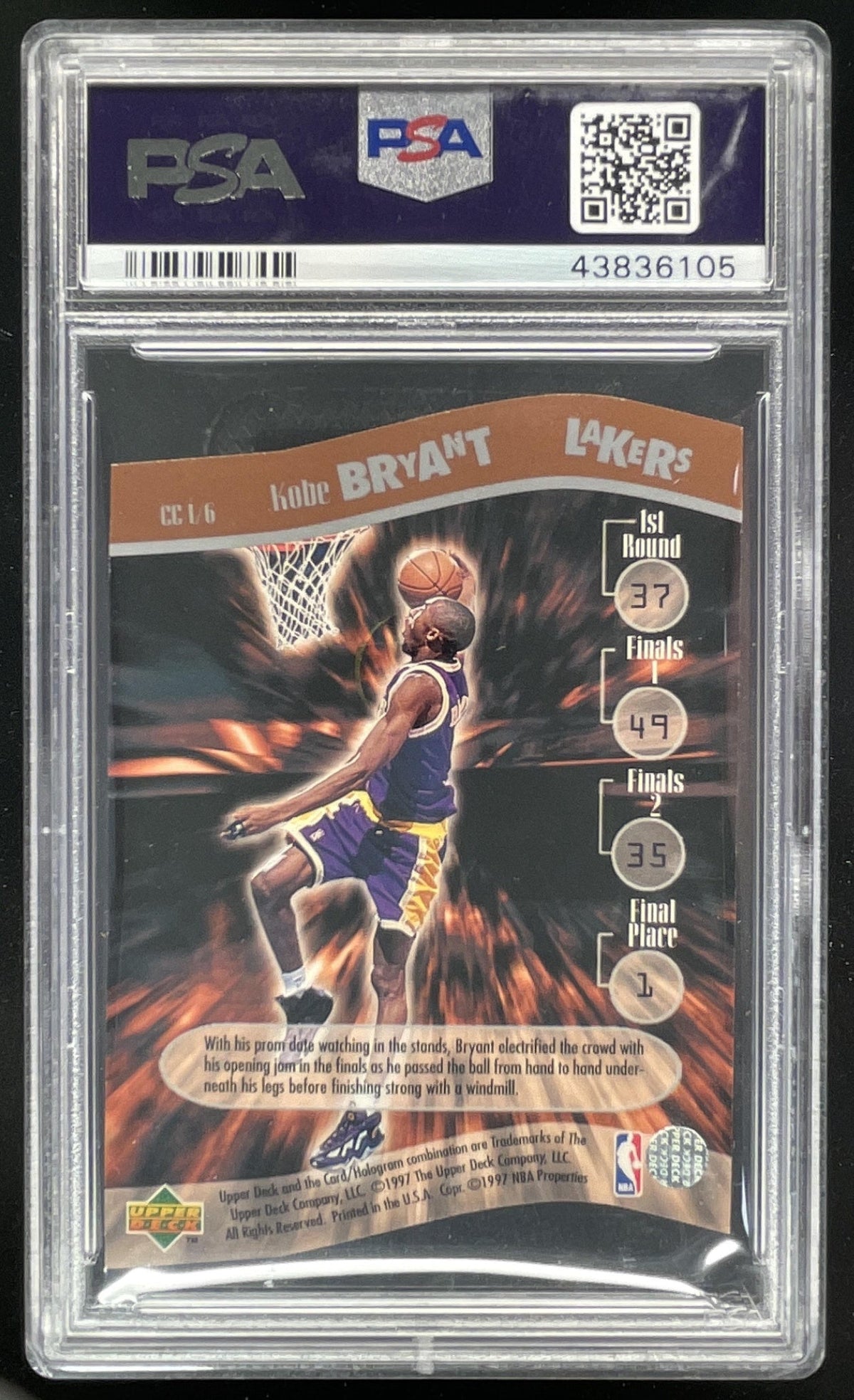 1997-98 Upper Deck Nestle Slam Dunk Contestants #CC1 Kobe Bryant PSA 9 product image 2, provided for visual reference and