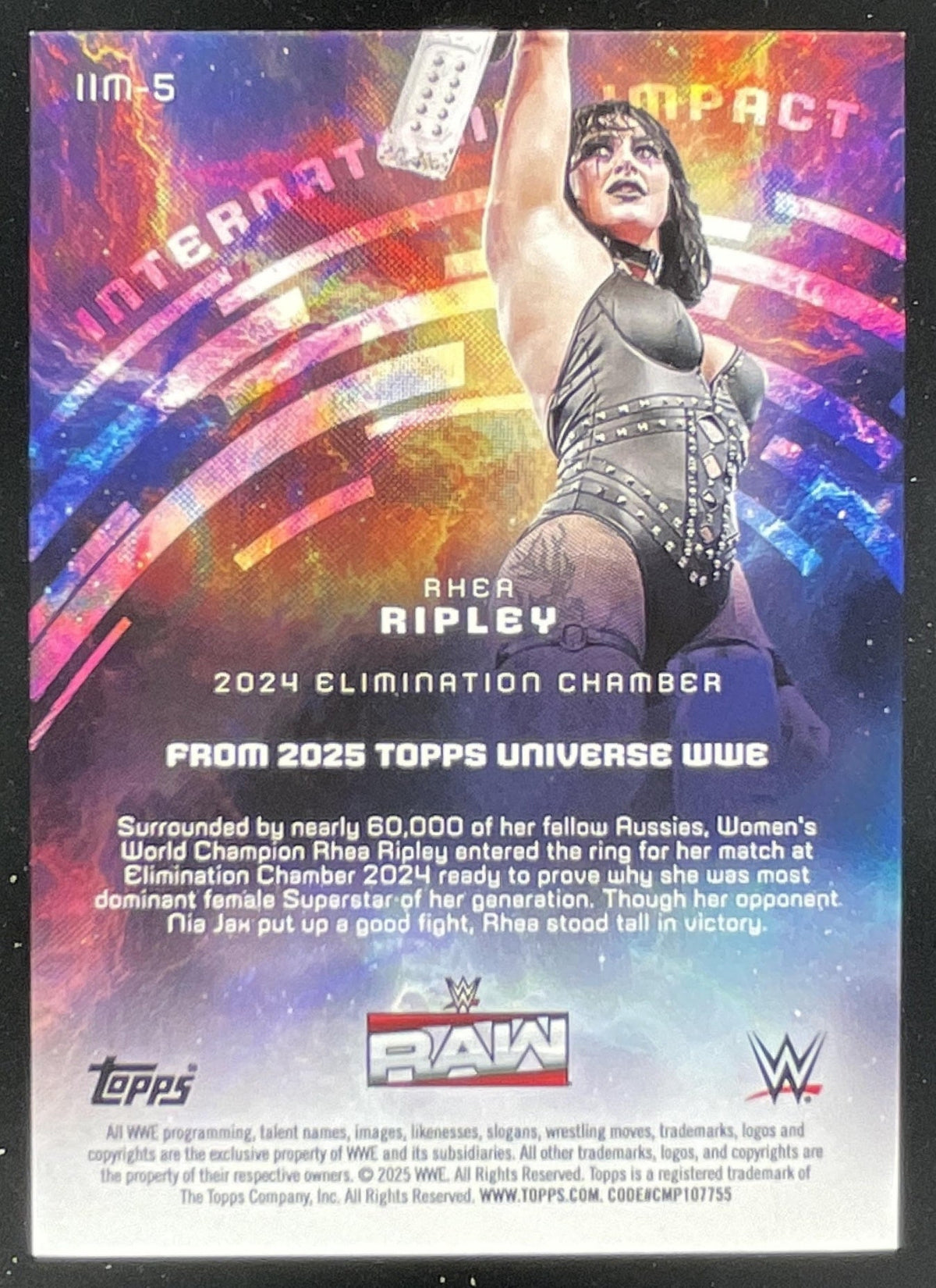 2025 Topps Universe WWE International Impact Orange Warp #IIM-5 Rhea Ripley /25 product image 2, provided for visual