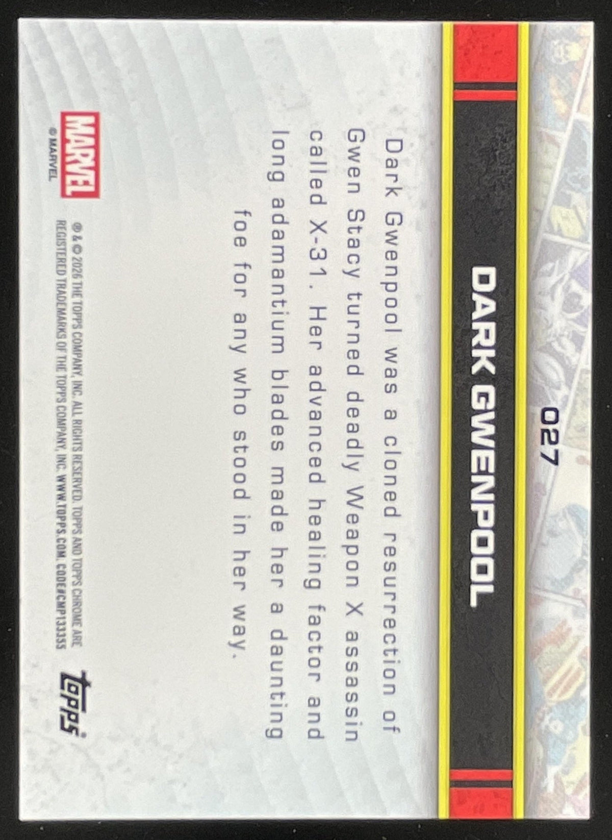 2026 Topps Chrome Marvel Comics Human Torch Refractor #027 Dark Gwenpool RC /39 product image 2, provided for visual
