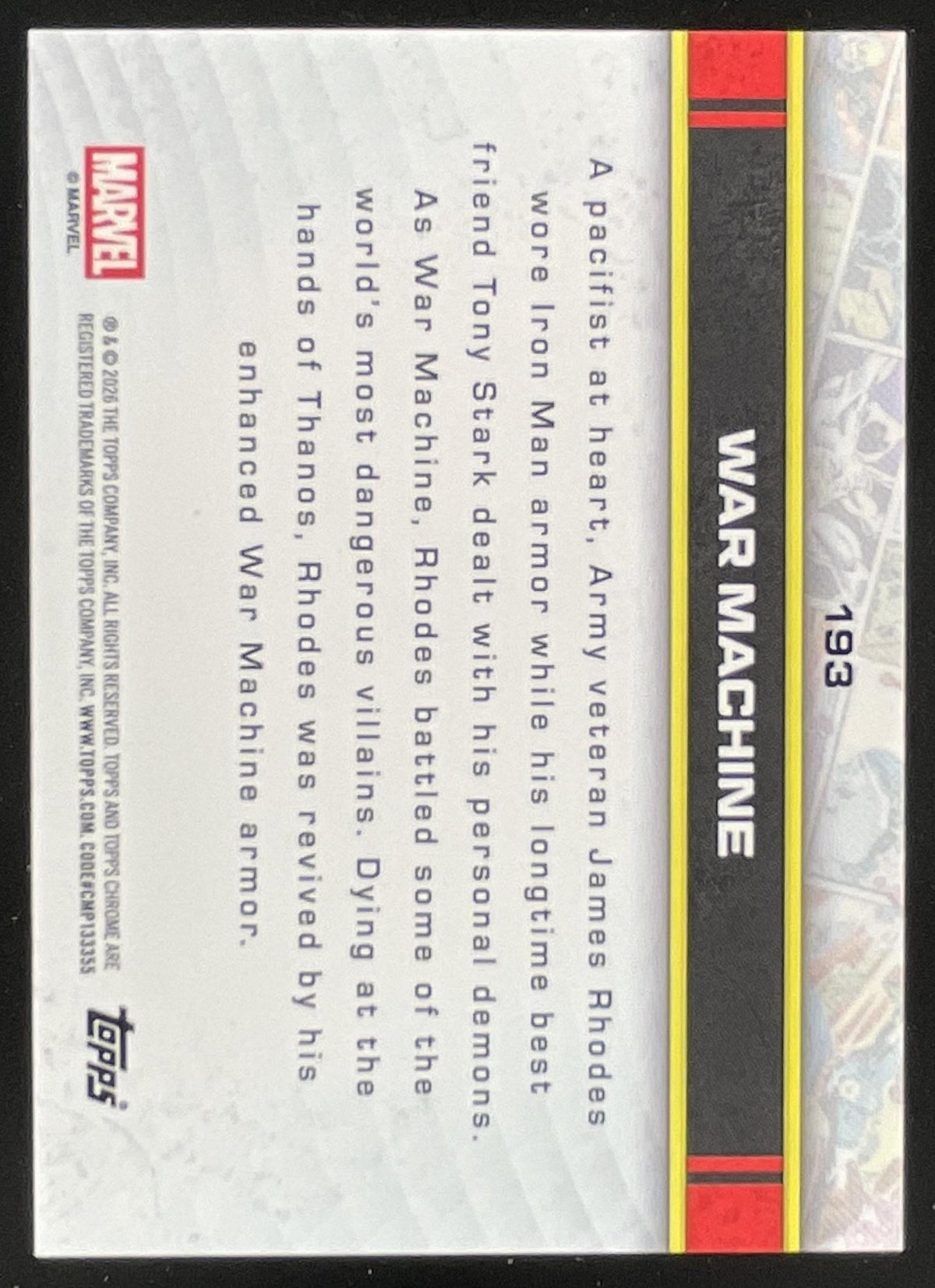 2026 Topps Chrome Marvel Comics Purple RayWave Refractor #193 War Machine /75 product image 2, provided for visual reference