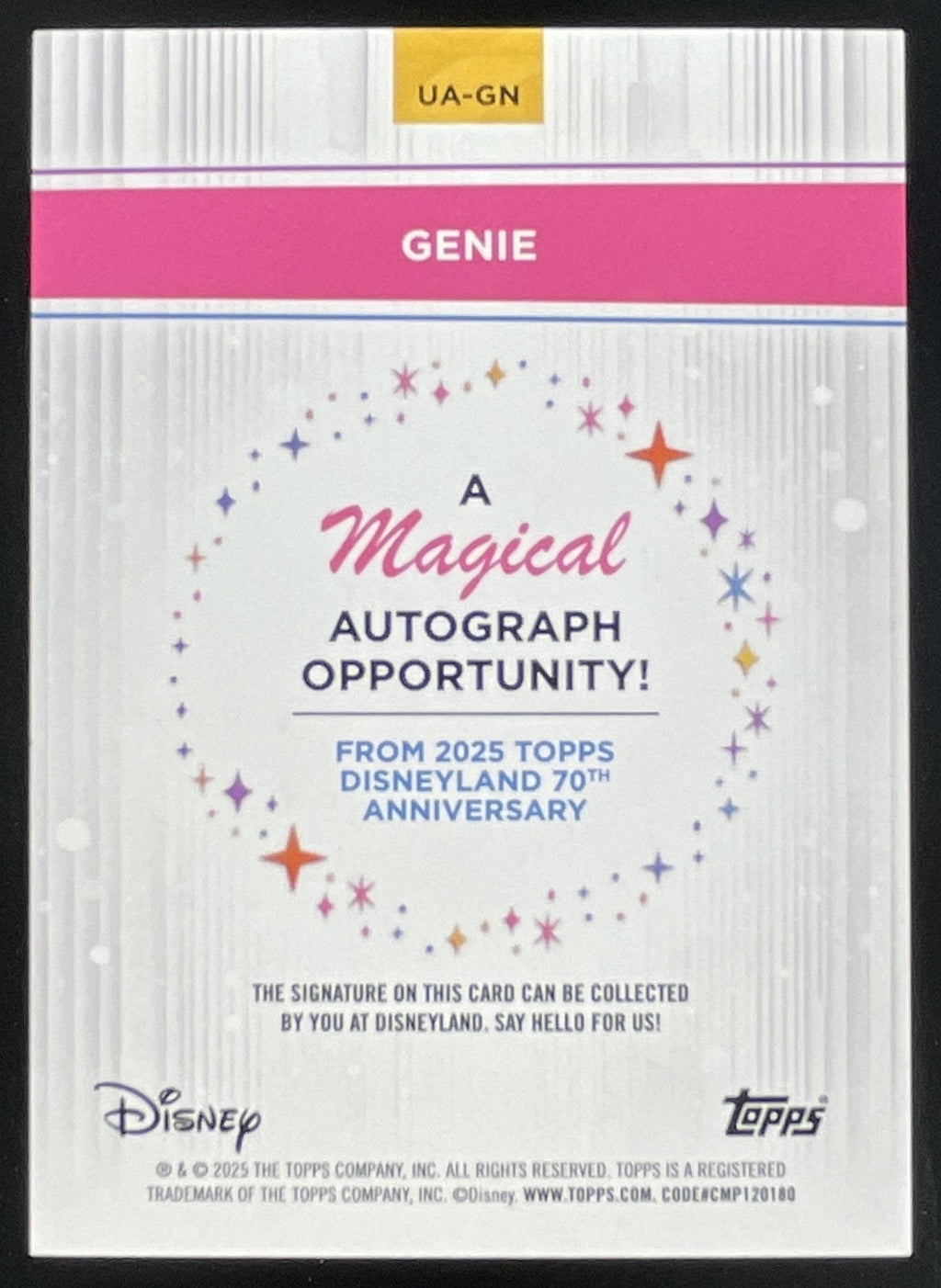 2025 Topps Disneyland 70th Unsigned Opportunity Gold Foil #UA-GN Genie /50 product image 2, provided for visual reference
