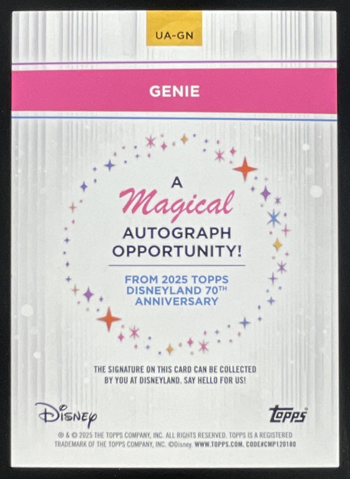 2025 Topps Disneyland 70th Unsigned Opportunity Gold Foil #UA-GN Genie /50 product image 2, provided for visual reference