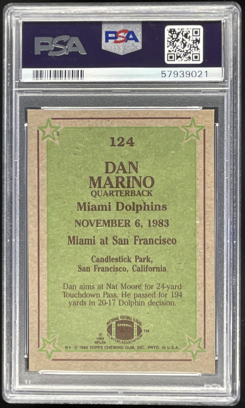 1984 Topps #124 Dan Marino RC PSA 7 product image 2, provided for visual reference and product detail review