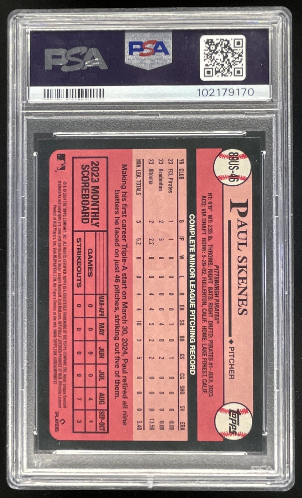 2024 Topps Update 1989 Topps Baseball #89US-46 Paul Skenes RC PSA 10 product image 2, provided for visual reference and