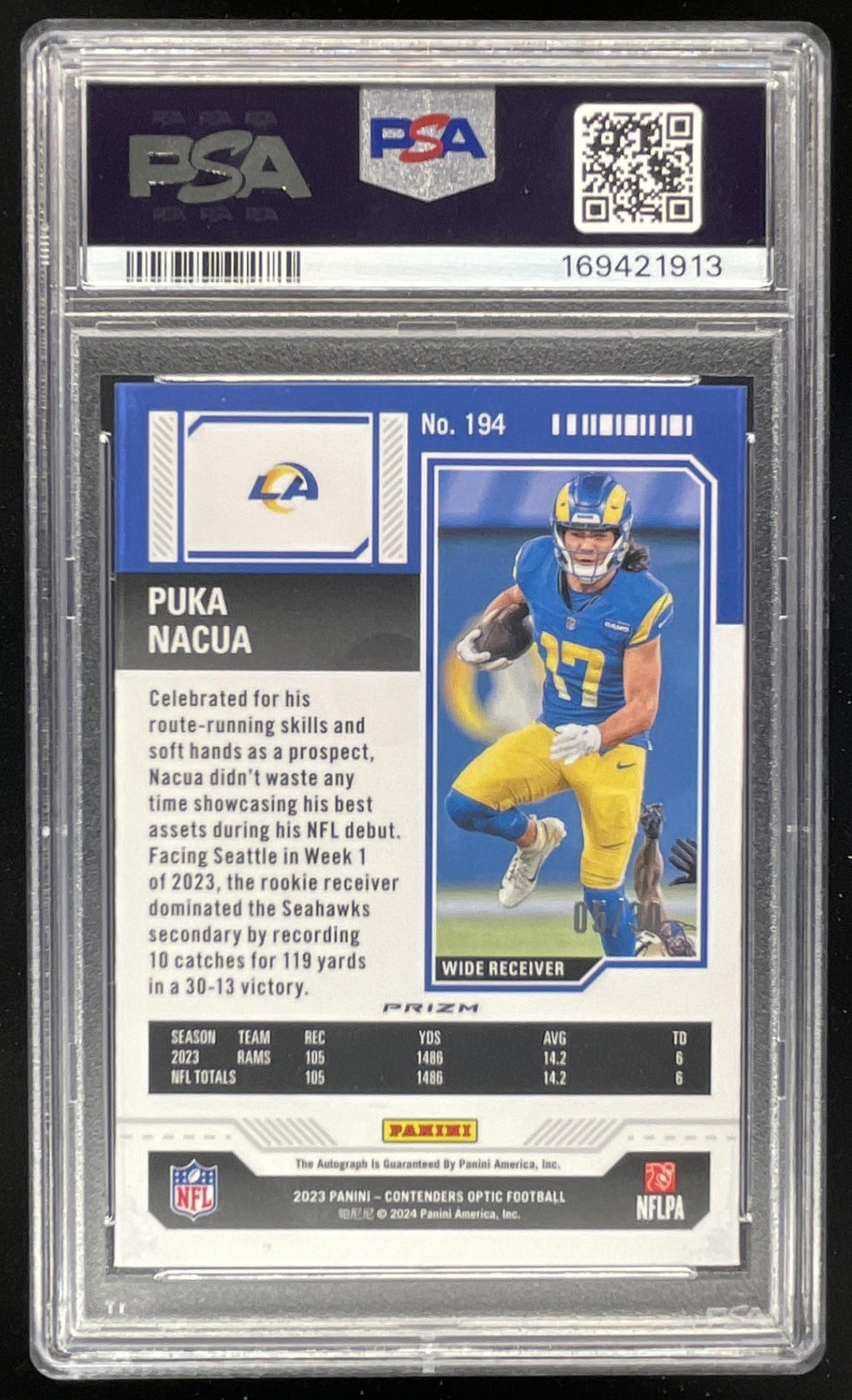 2023 Contenders Optic Green Pulsar #194 Puka Nacua RC Rookie Auto /30 PSA 10 product image 2, provided for visual reference