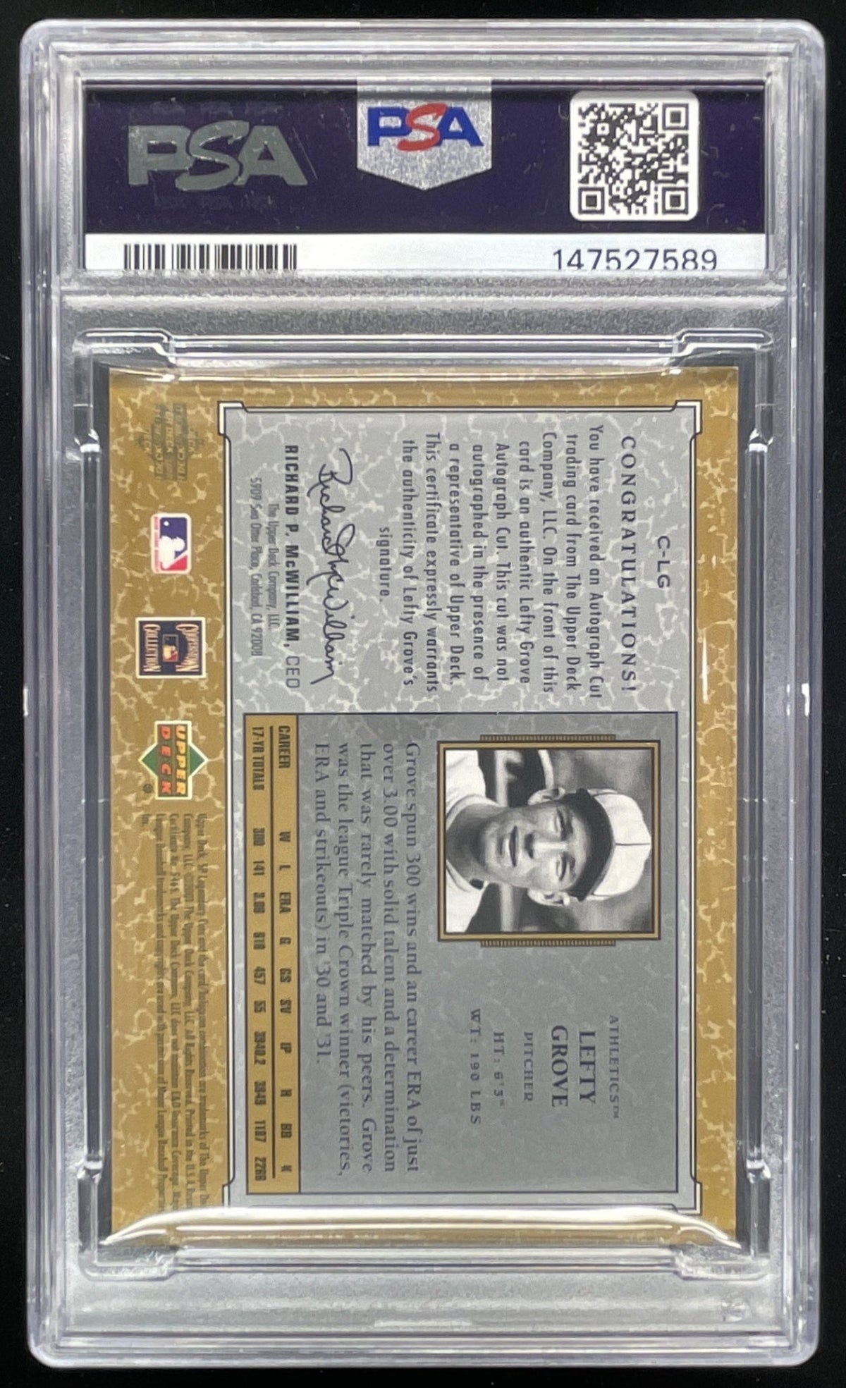 2001 SP Legendary Cuts Cut Signature #C-LG Lefty Grove PSA 8 product image 2, provided for visual reference and product