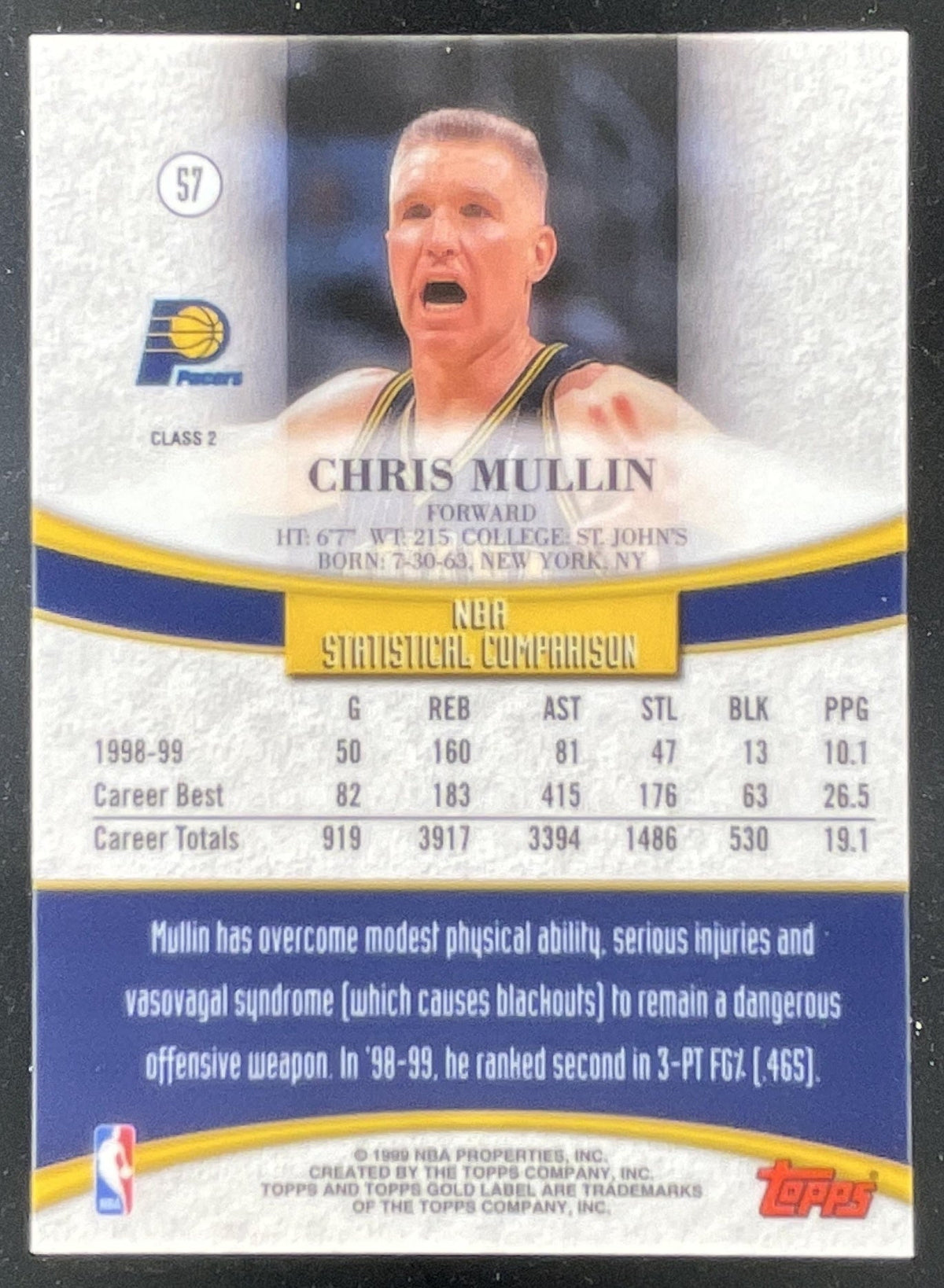1999-00 Topps Gold Label Class 2 #57 Chris Mullin product image 2, provided for visual reference and product detail review