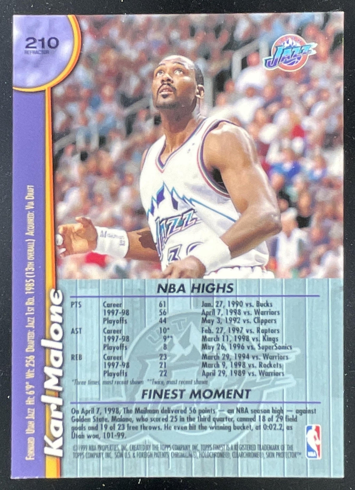 1998-99 Topps Finest #210 Karl Malone product image 2, provided for visual reference and product detail review