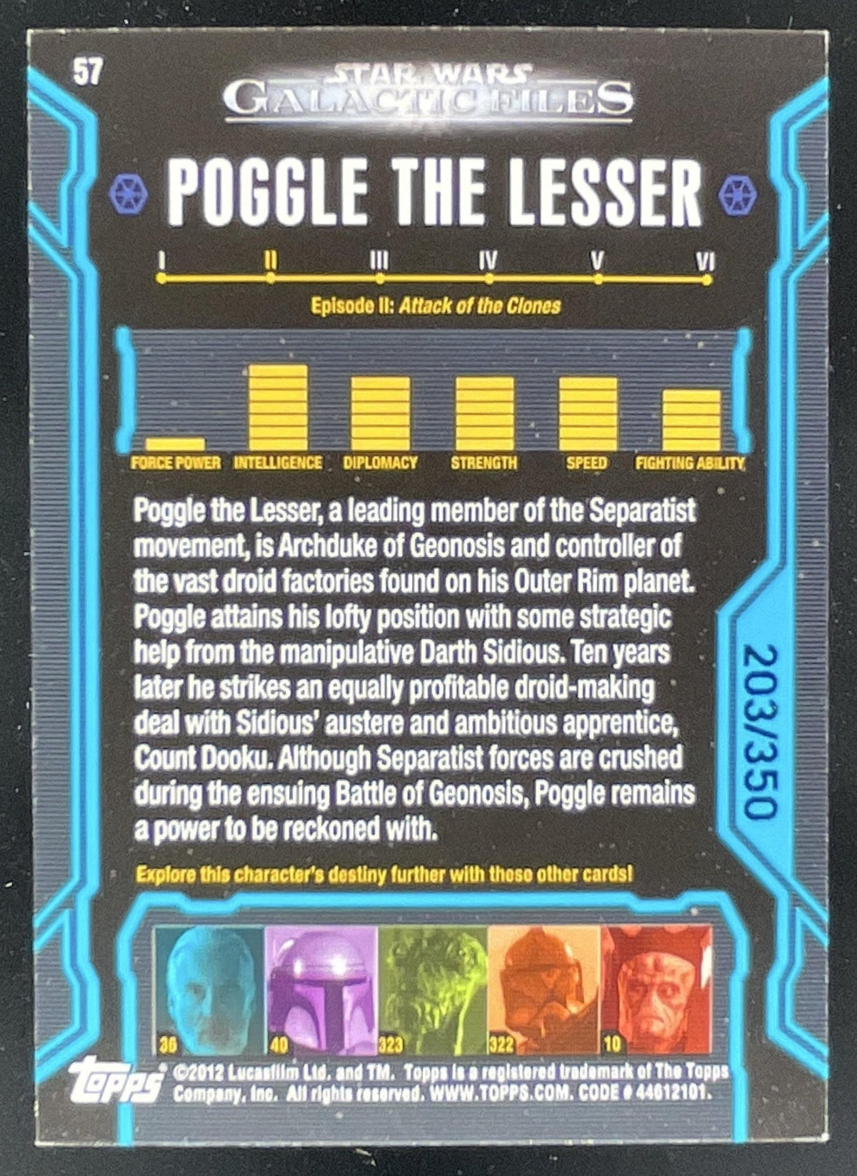 2012 Star Wars Galactic Files Blue #57 Poggle The Lesser /350 product image 2, provided for visual reference and product
