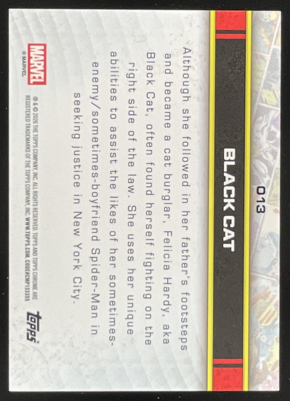 2026 Topps Chrome Marvel Comics Sapphire #013 Black Cat product image 2, provided for visual reference and product detail