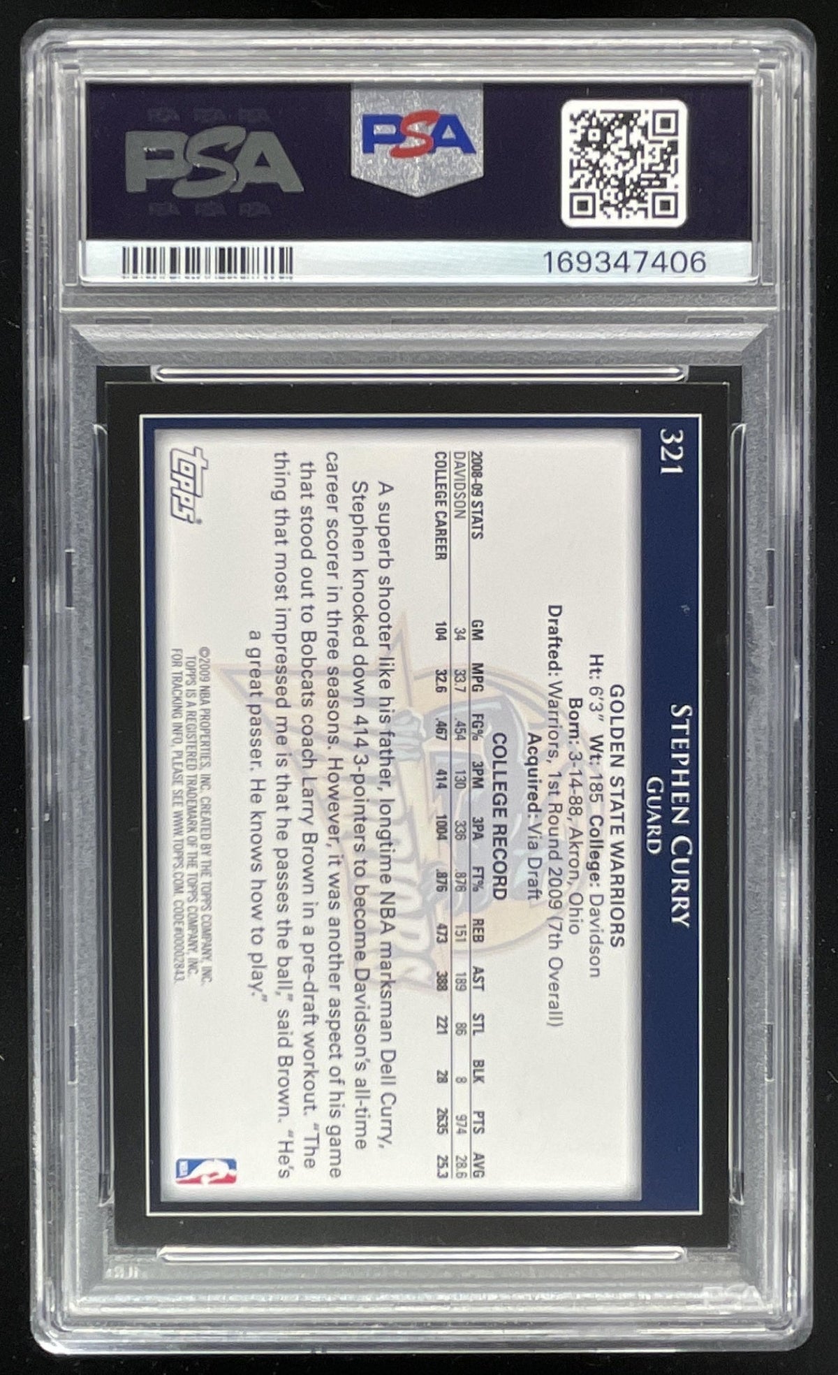 2009-10 Topps #321 Stephen Curry RC PSA 9 product image 2, provided for visual reference and product detail review