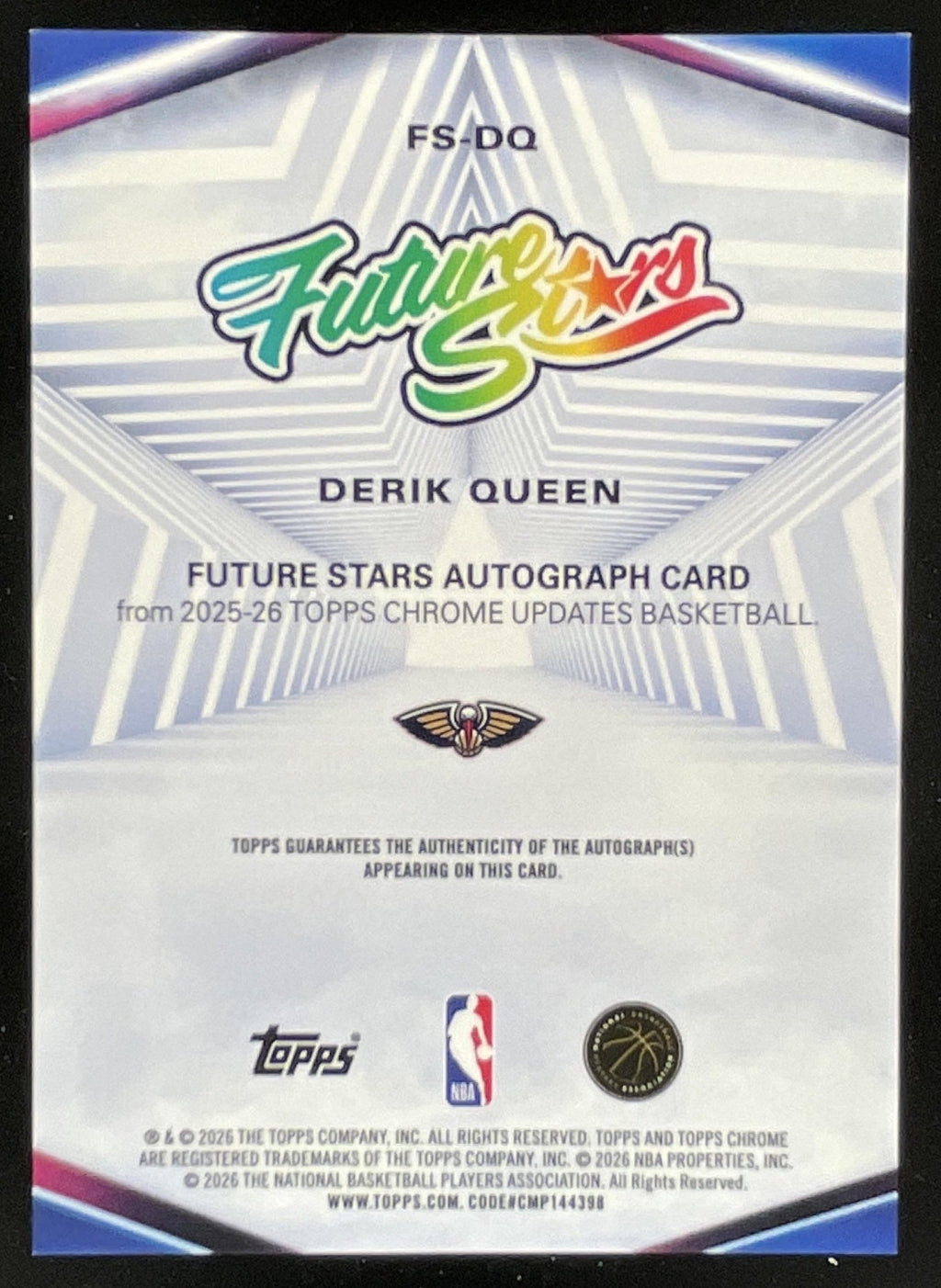 2025-26 Topps Chrome Update Future Stars Orange #FS-DQ Derik Queen RC Auto /25 product image 2, provided for visual