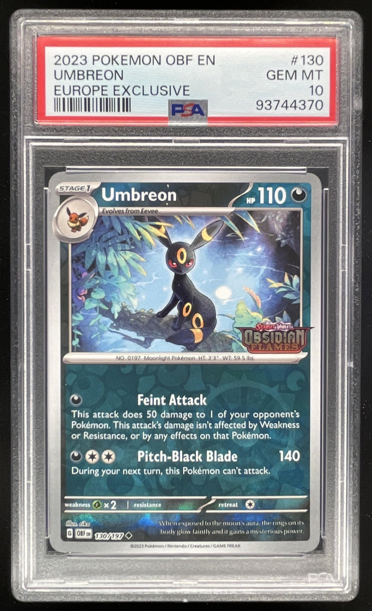 2023 Pokemon SV Obsidian Flames OBF EN #130/197 Umbreon Europe Exclusive PSA 10 product image 1, provided for visual