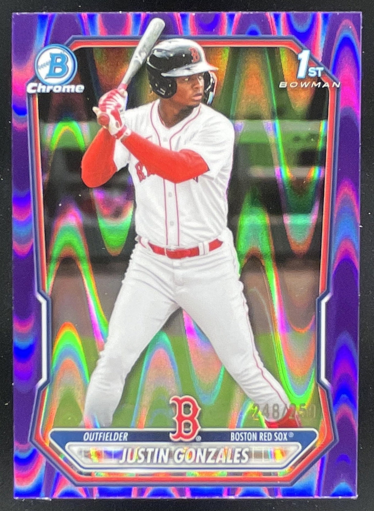 2026 Bowman Chrome Prospects Purple RayWave #BCP-141 Justin Gonzales RC /250 product image 1, provided for visual reference