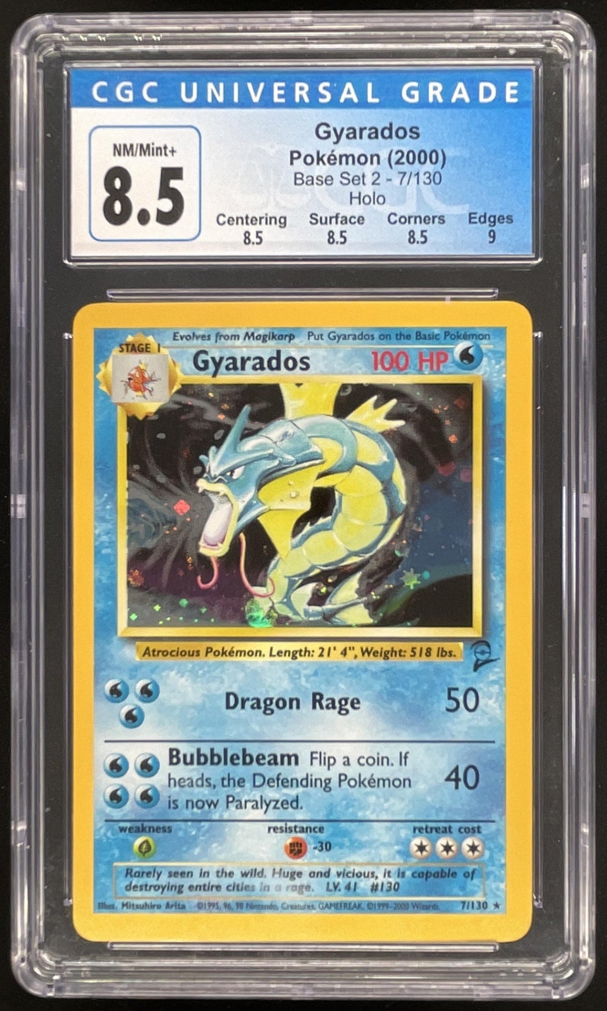 2000 Pokemon Set 2 #7/130 Gyarados Holo CGC 8.5 product image 1, provided for visual reference and product detail review