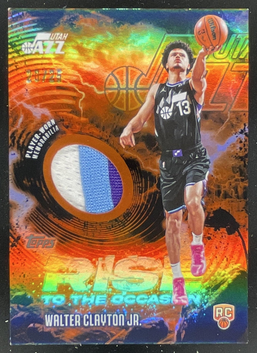 2025 Topps Rise to the Occasion Relic Orange Rainbow Walter Clayton Jr. RC /25 product image 1, provided for visual