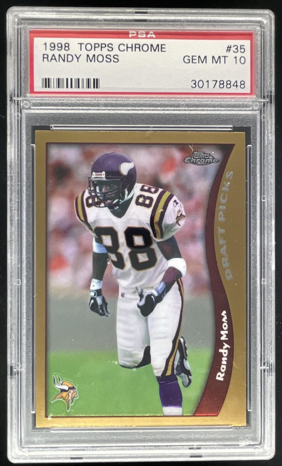1998 Topps Chrome #35 Randy Moss RC PSA 10 product image 1, provided for visual reference and product detail review