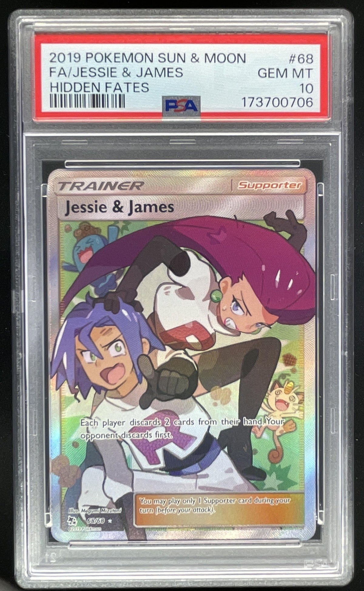 2019 Pokemon SM Hidden Fates #68/68 Jessie & James PSA 10 product image 1, provided for visual reference and product detail