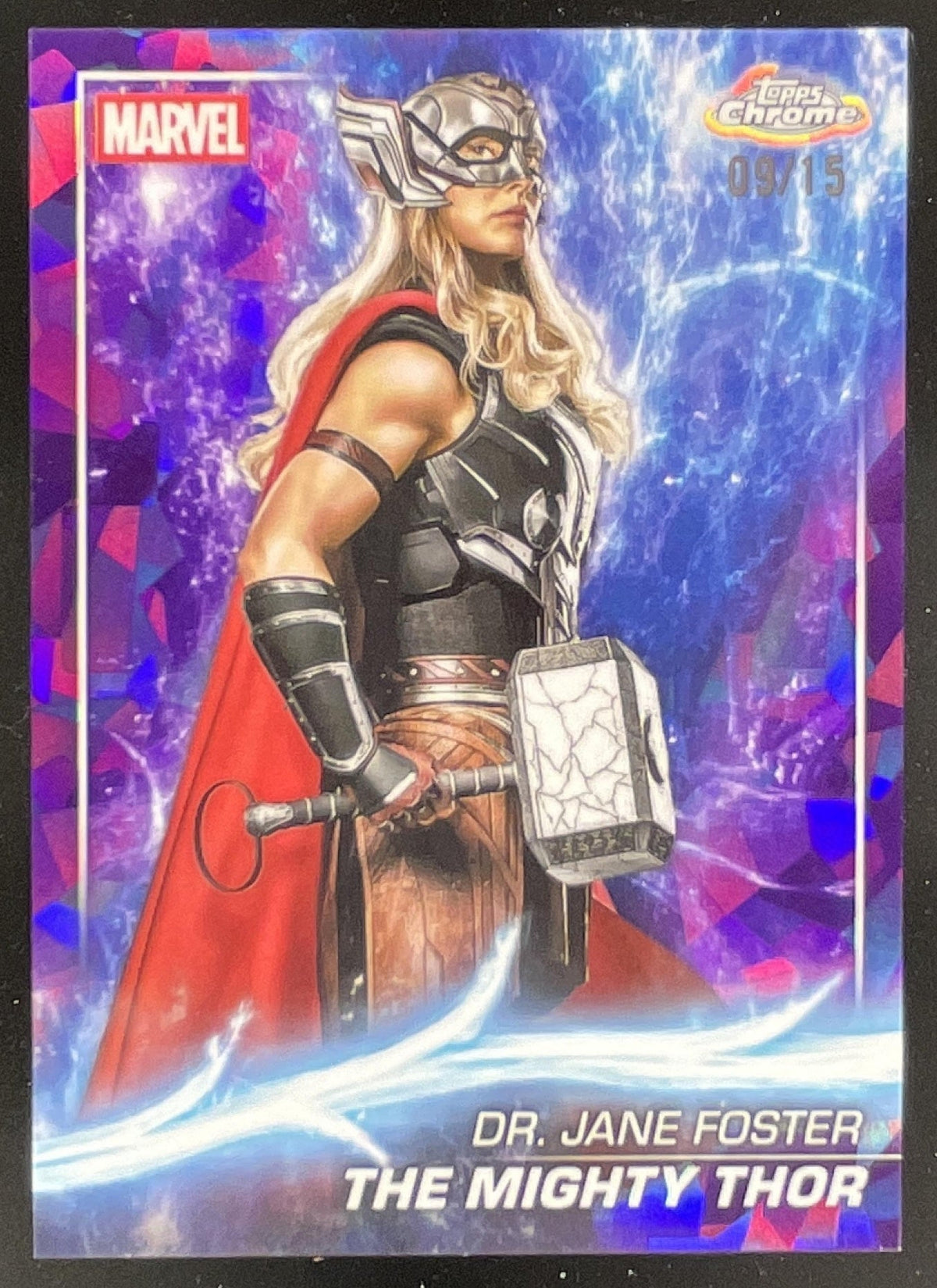 2025 Topps Chrome Marvel Studios Sapphire Purple #135 The Mighty Thor /15 product image 1, provided for visual reference and