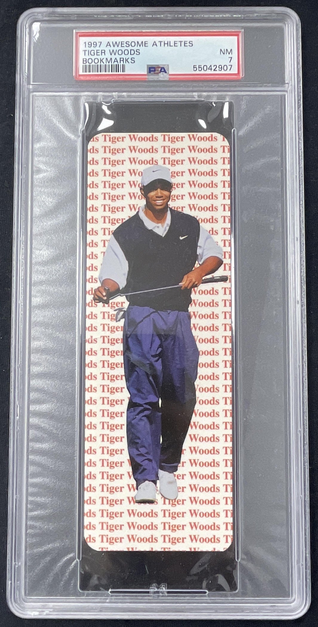 1997 Awesome Athletes Bookmarks Tiger Woods PSA 7 product image 1, provided for visual reference and product detail review