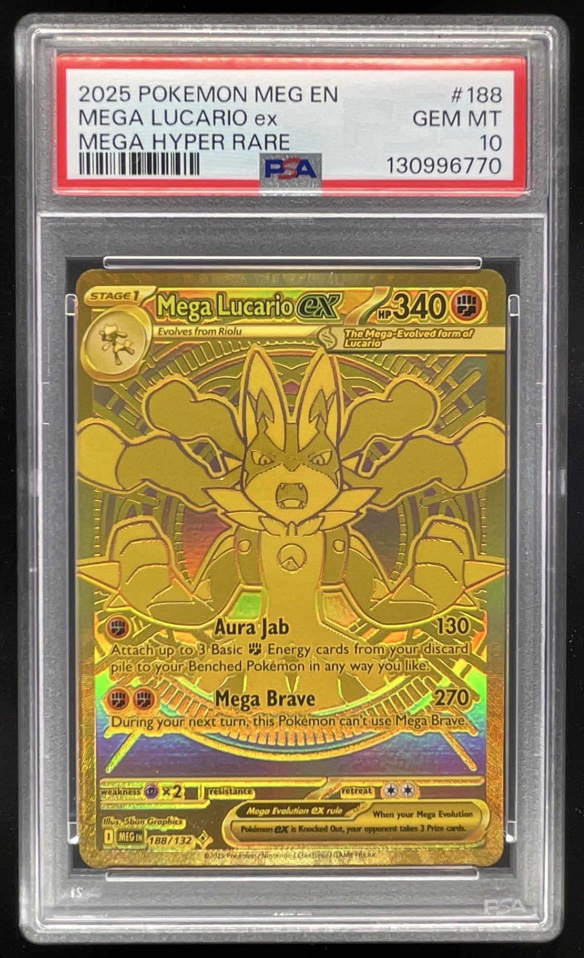 2025 Pokemon Mega EN Evolution #188/132 Mega Lucario ex Mega Hyper Rare PSA 10 product image 1, provided for visual