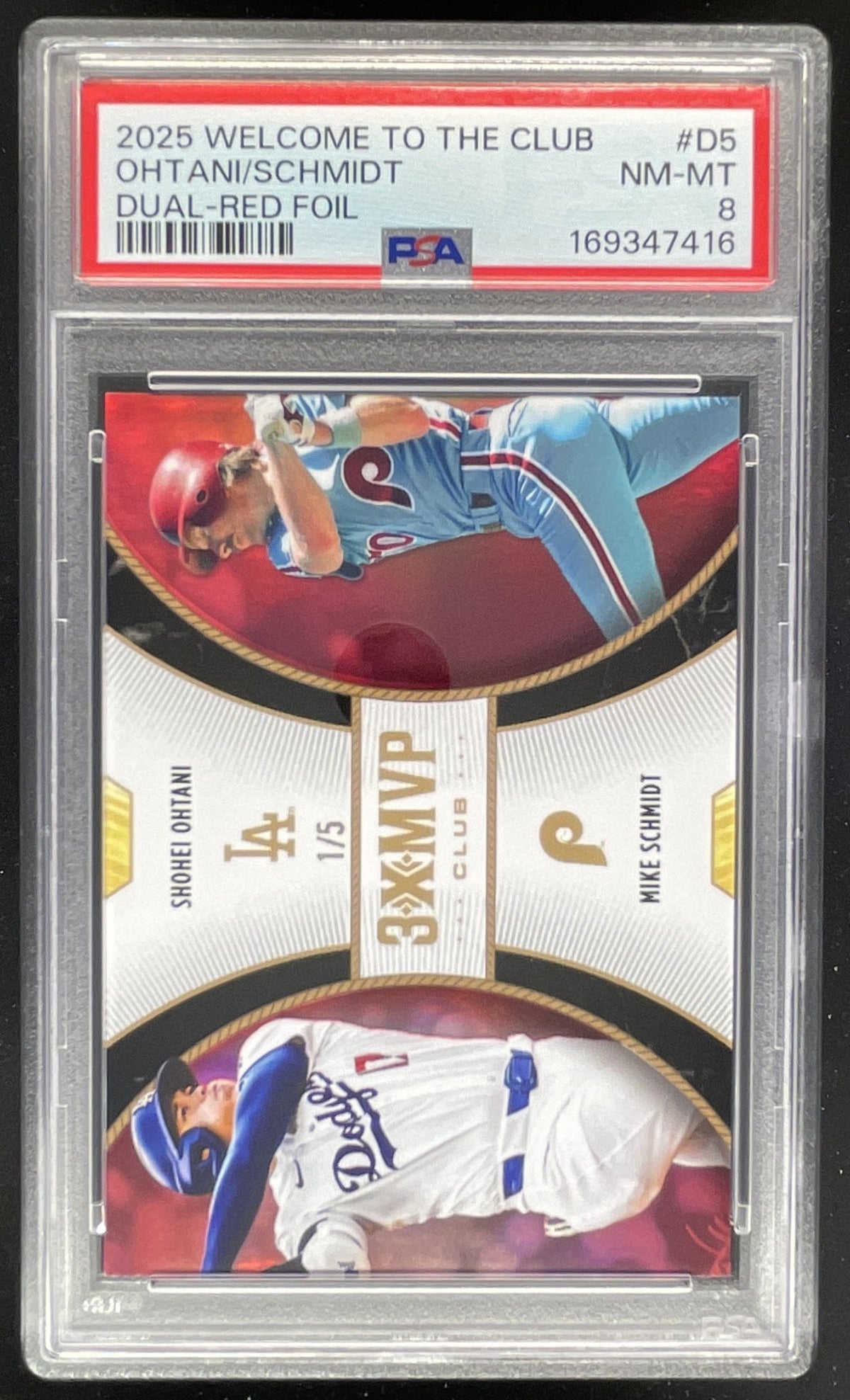 2025 Topps 3-X MVP Dual Subject Red Foil #D5 Shohei Ohtani Mike Schmidt /5 PSA 8 product image 1, provided for visual