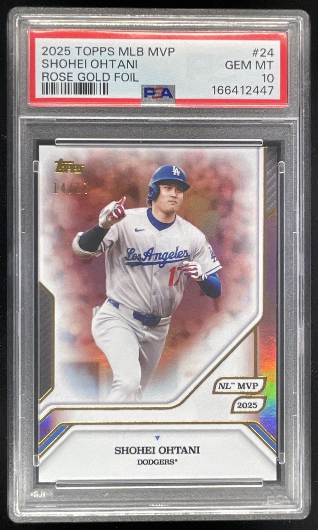 2025 Topps MVP Collection Rose Gold Foil #24 Shohei Ohtani /17 PSA 10 product image 1, provided for visual reference and
