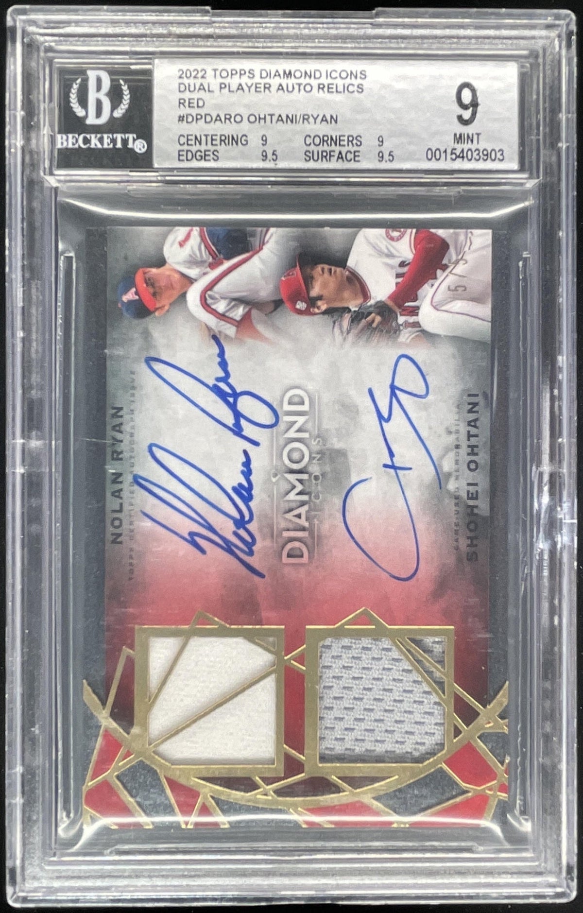 2022 Topps Diamond Icons Dual Auto Relics Red Shohei Ohtani Nolan Ryan /5 BGS 9 product image 1, provided for visual