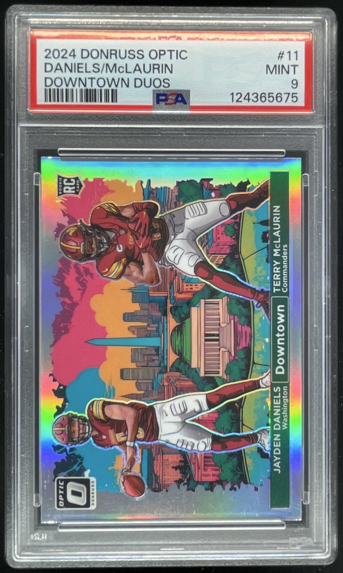 2024 Donruss Optic Downtown Duos #11 Jayden Daniels Terry McLaurin RC SSP PSA 9 product image 1, provided for visual
