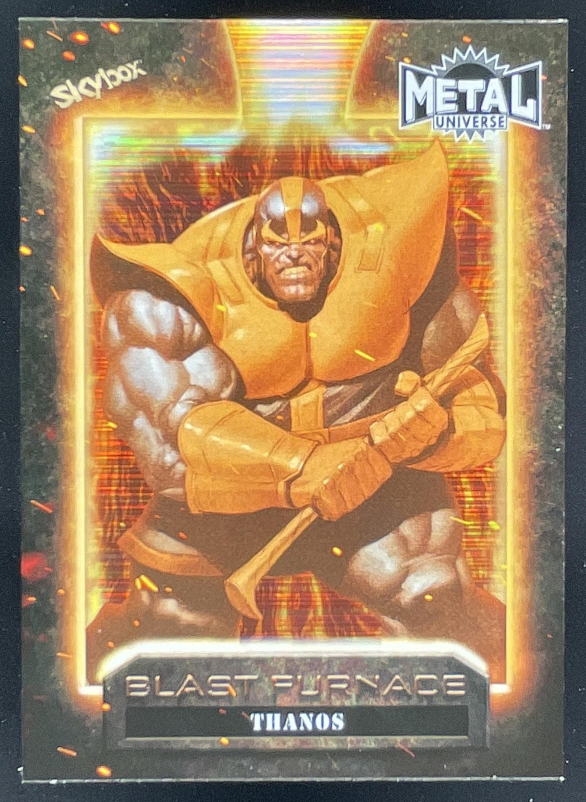 2024 Skybox Metal Universe Marvel Avengers Blast Furnace #BF-28 Thanos SP product image 1, provided for visual reference and