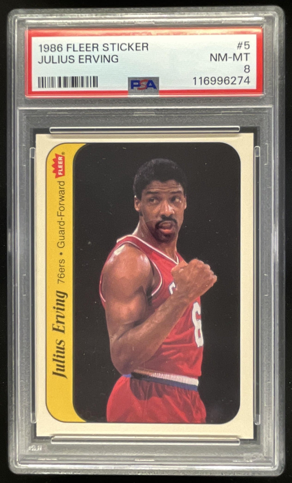 1986-87 Fleer Stickers #5 Julius Erving PSA 8 product image 1, provided for visual reference and product detail review
