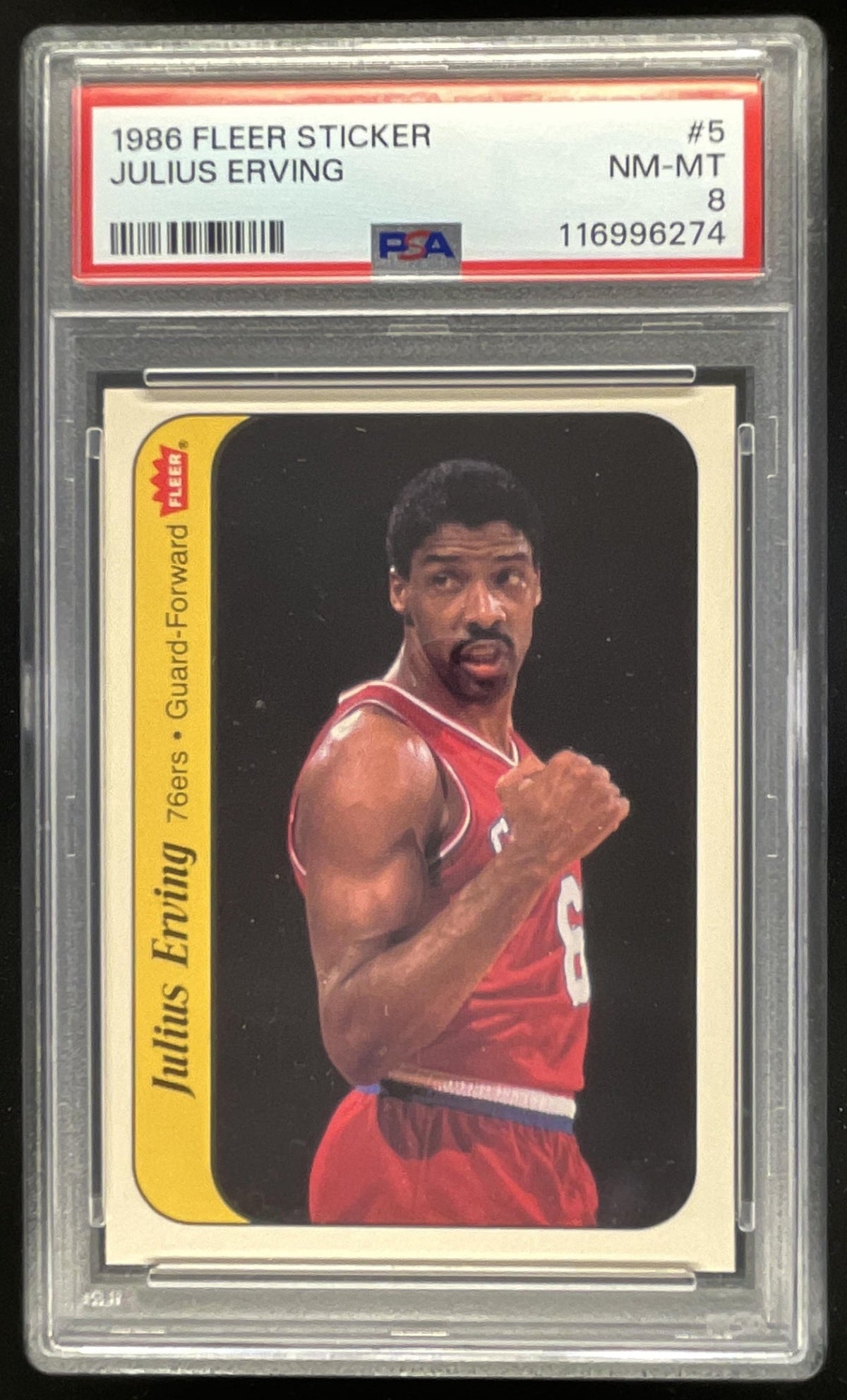 1986-87 Fleer Stickers #5 Julius Erving PSA 8 product image 1, provided for visual reference and product detail review