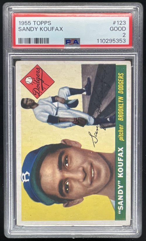 1955 Topps #123 "Sandy" Koufax RC PSA 2 product image 1, provided for visual reference and product detail review