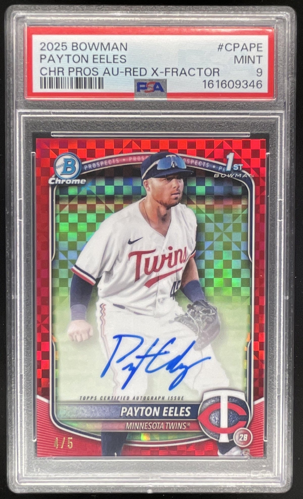 2025 Bowman Chrome Prospect Red X-Fractor #CPA-PE Payton Eeles RC Auto /5 PSA 9 product image 1, provided for visual