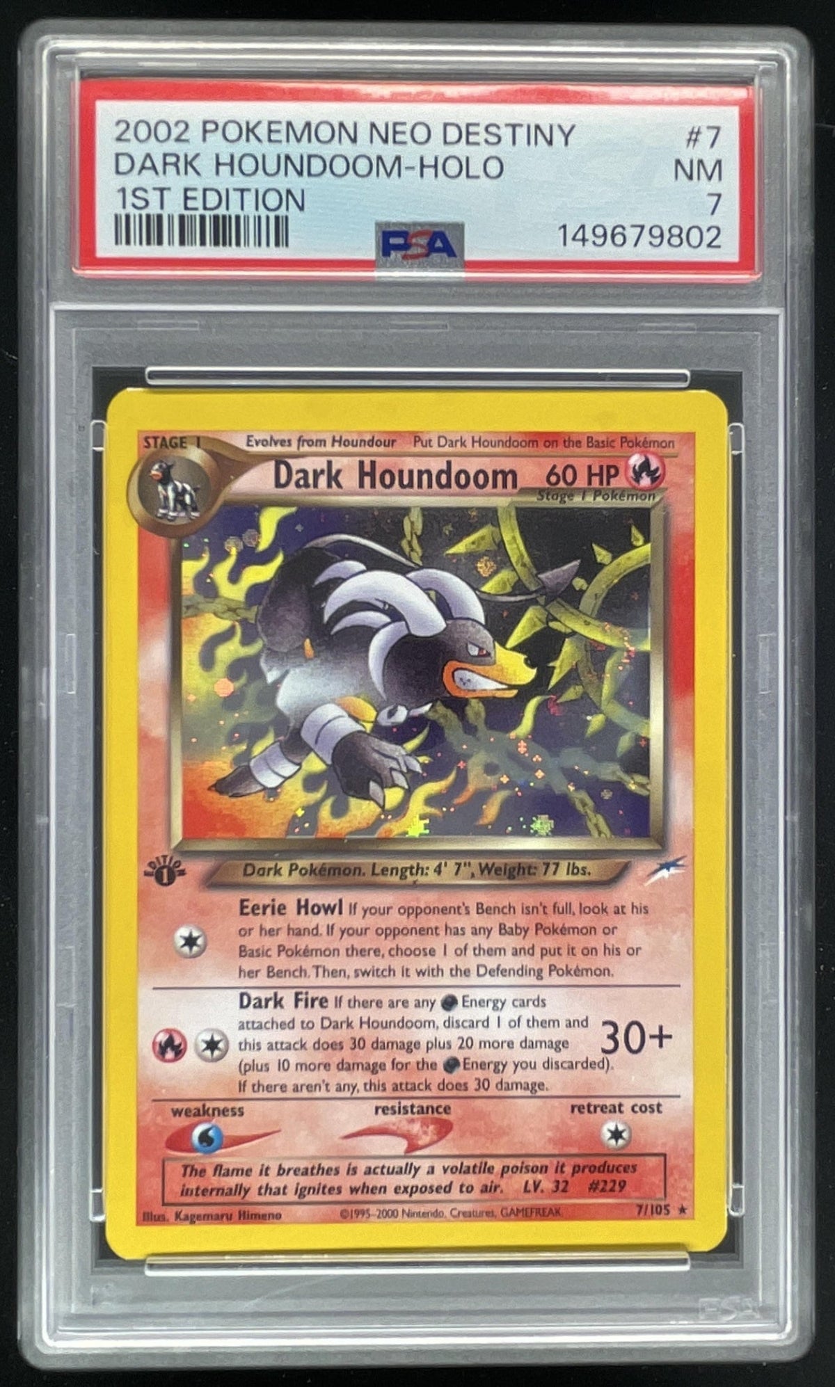 2002 Pokemon Neo Destiny 1st Edition #7/105 Dark Houndoom Holo PSA 7 product image 1, provided for visual reference and