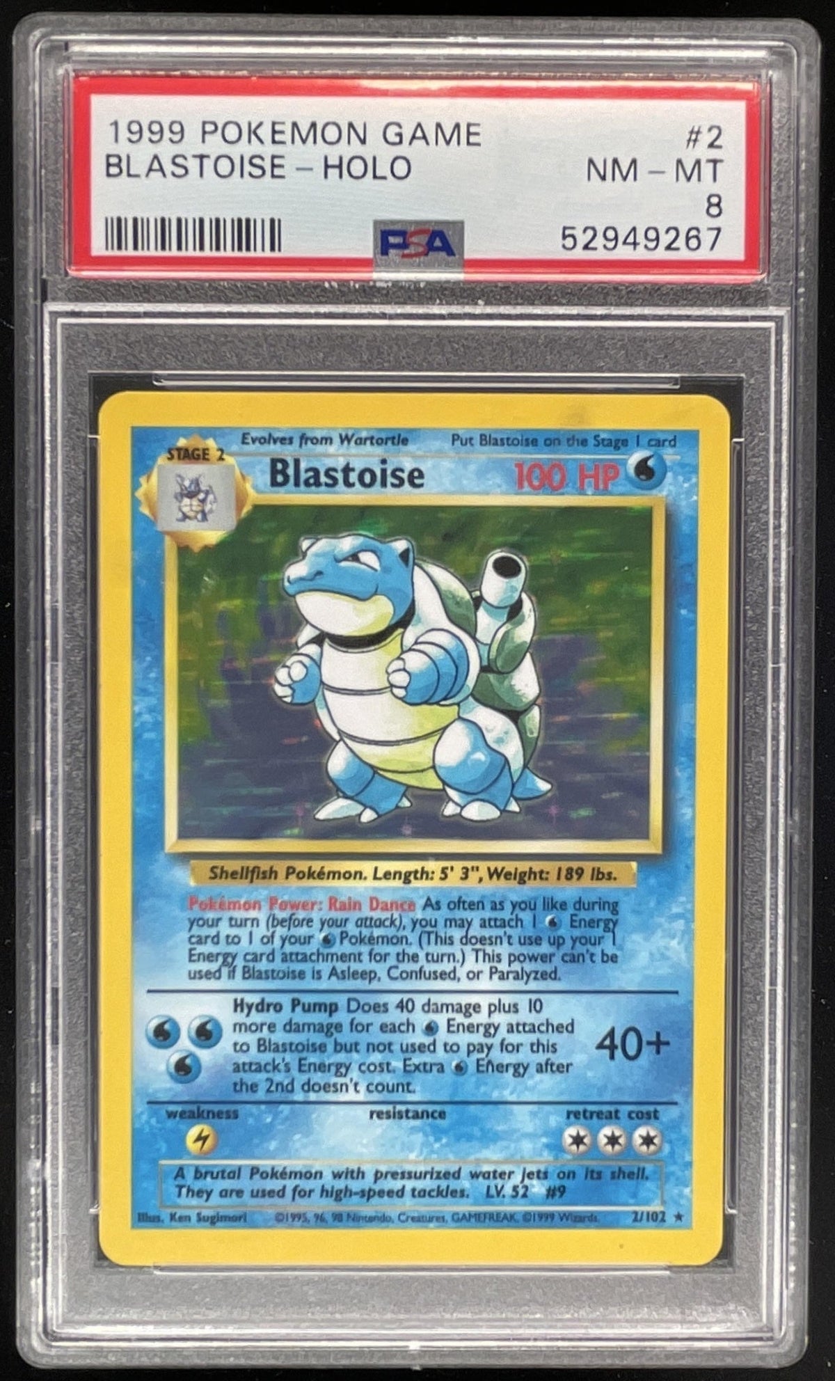 1999 Pokemon Unlimited Set #2/102 Blastoise Rare Holo PSA 8 product image 1, provided for visual reference and product