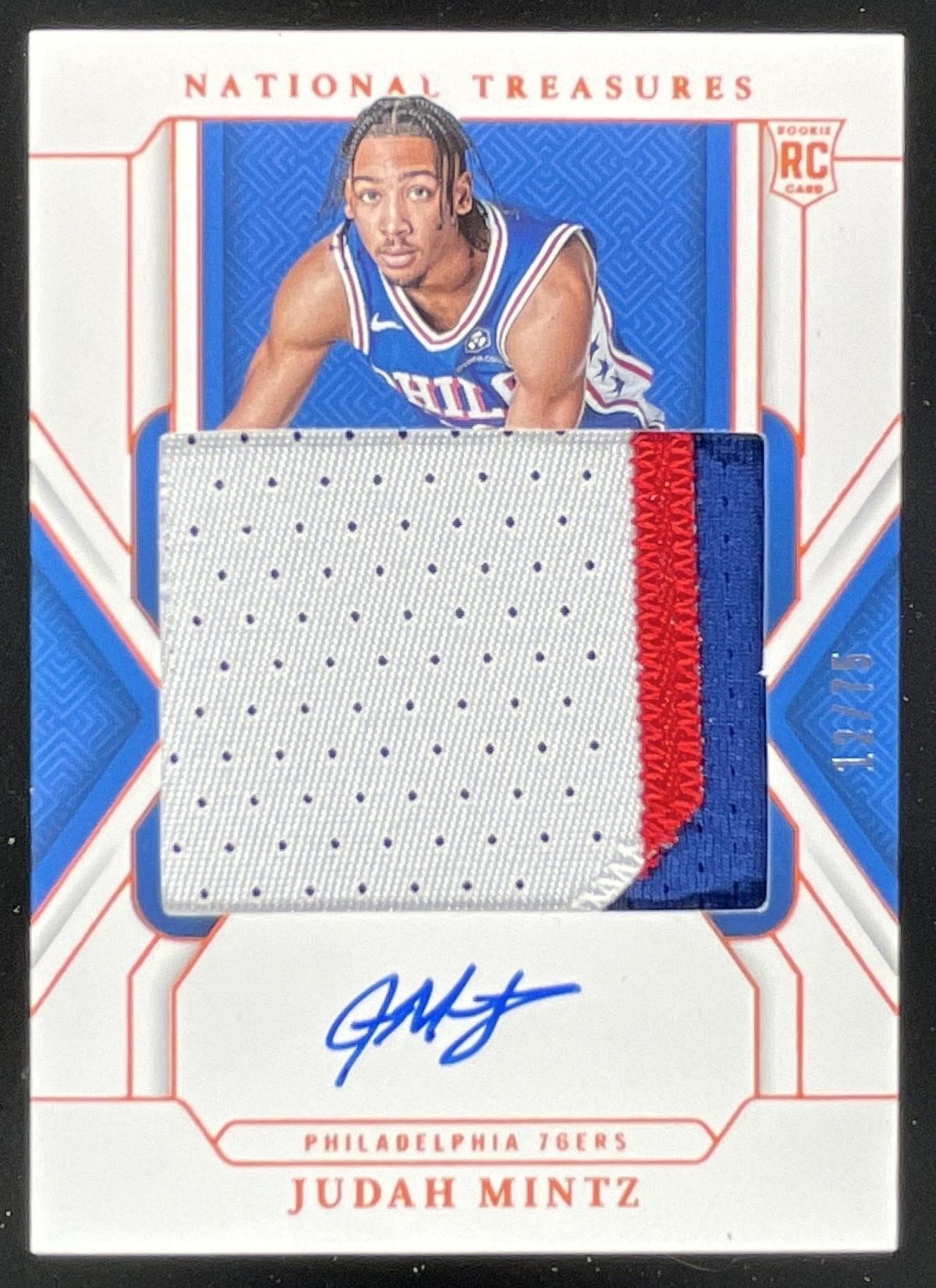2024-25 National Treasures Rookie Patch Orange #130 Judah Mintz RC Auto /75 product image 1, provided for visual reference