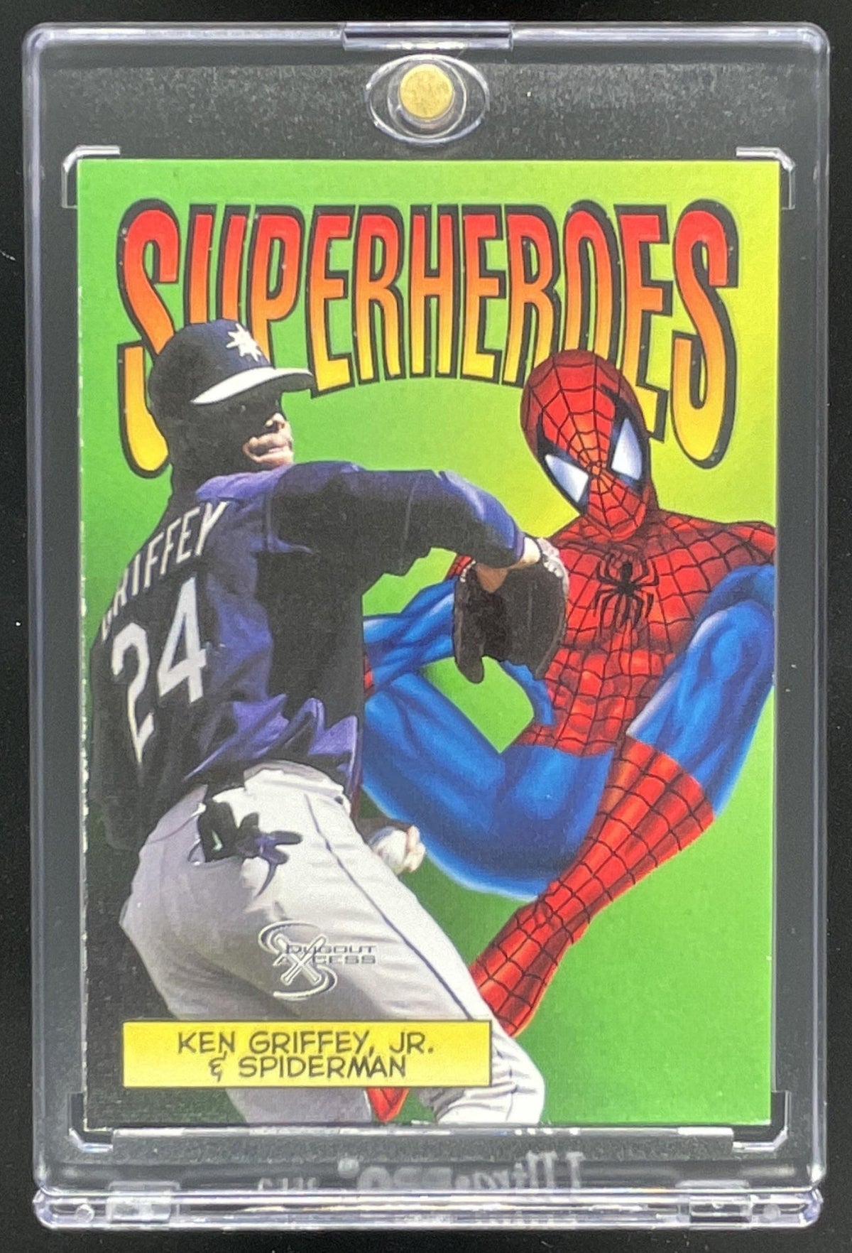 1998 Skybox Dugout Axcess Superheroes #3SH Ken Griffey Jr. Spider-Man product image 1, provided for visual reference and