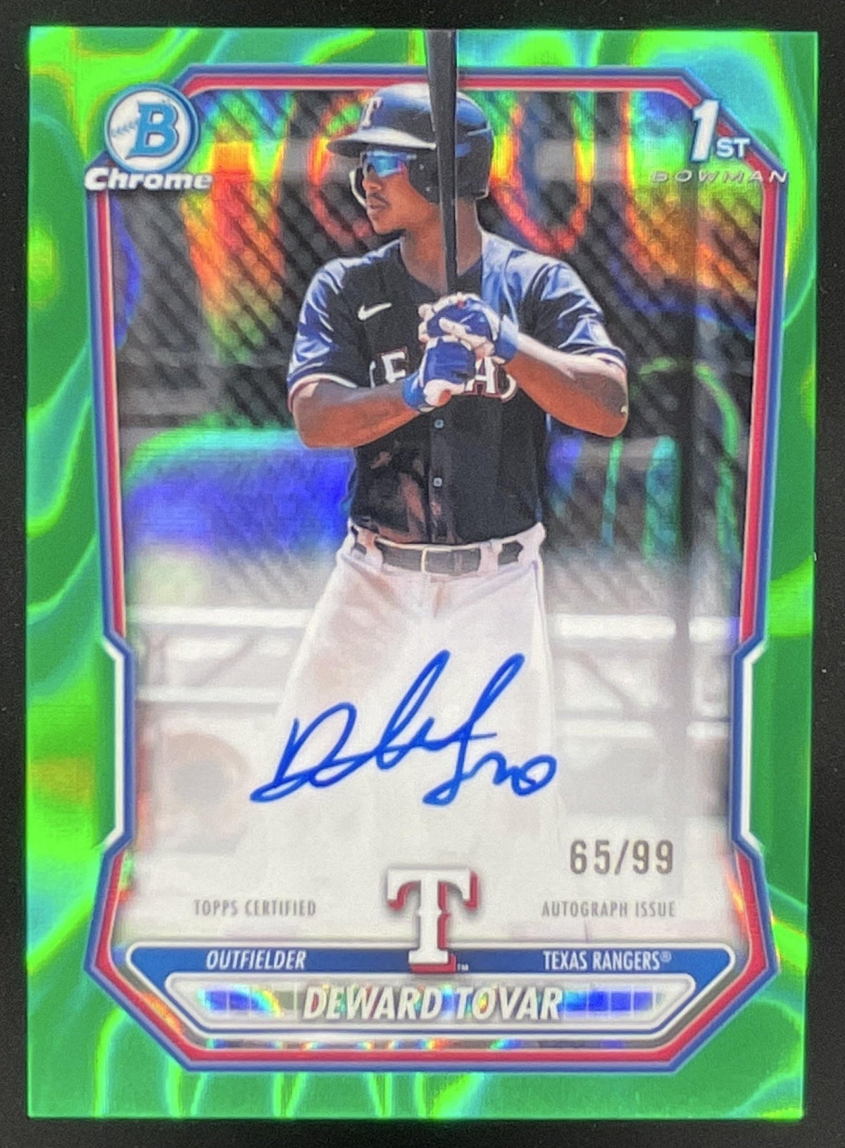 2026 Bowman Chrome Prospects Green Lava #CPA-DT Deward Tovar RC Auto /99 product image 1, provided for visual reference and