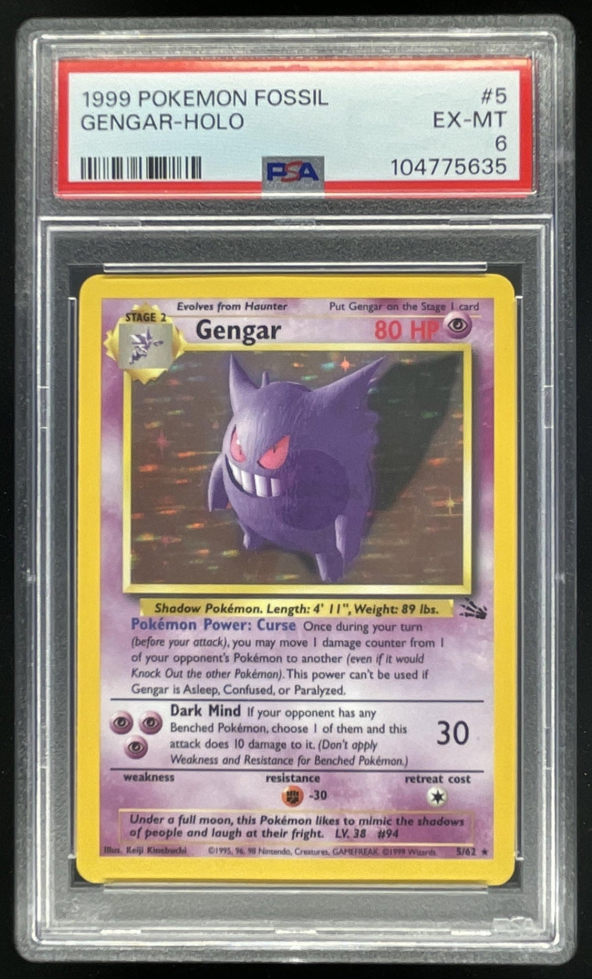 1999 Pokemon Fossil #5/62 Gengar PSA 6 product image 1, provided for visual reference and product detail review